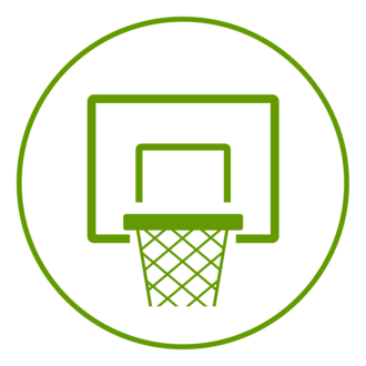 Grüne Grafik eines Basketballkorbs, grün umrandet