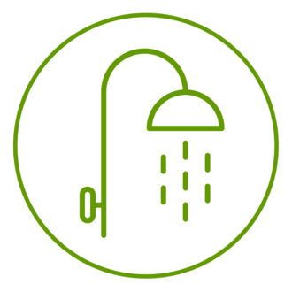 Grünes Icon einer Dusche, grün umrandet