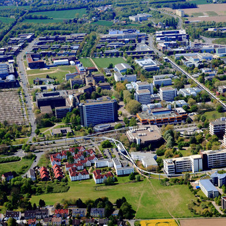 Campus Nord Luftbild komplett inklusive dem H-Bahn-Netz
