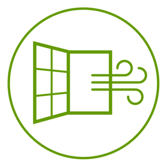 Grünes Icon eines Fensters beim Stoßlüften, grün umrandet