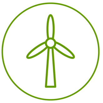 Grünes Icon eines Windrades, grün umrandet