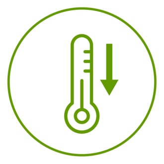 Grünes Icon eines Thermometers mit einem Pfeil nach unten, grün umrandet