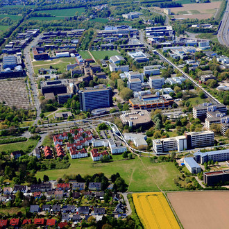 Luftbild Campus Nord mit H-Bahn Netz 
